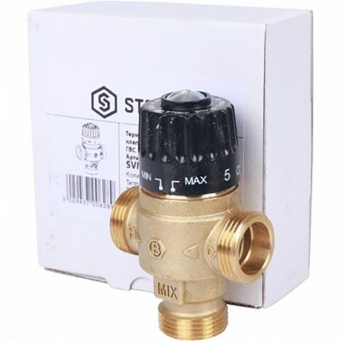 Термостатический смесительный клапан для систем отопления и ГВС STOUT 3/4" НР 30-65°С KV 2,3 SVM-012
