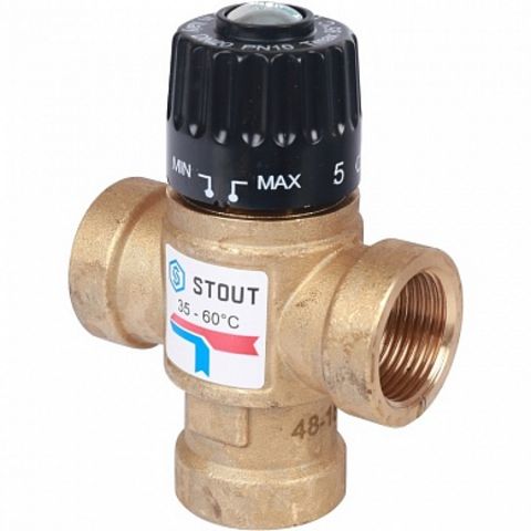 Термостатический смесительный клапан для систем отопления и ГВС STOUT 3/4" ВР 35-60°С KV 1,6 SVM-011
