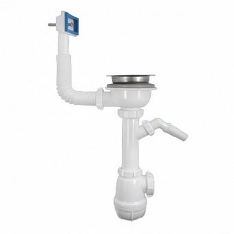  B0146 Сифон для мойки 3 1/2х40 с отводом для с/м и переливом  белый 