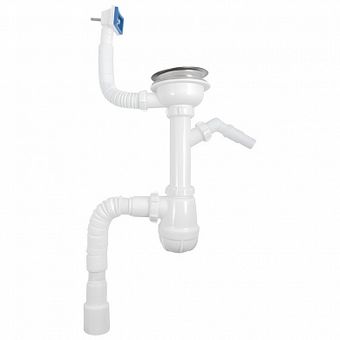  B0147 Сифон для мойки 3 1/2х40 с отводом для с/м и переливом с г.т. 40х40/50 белый 