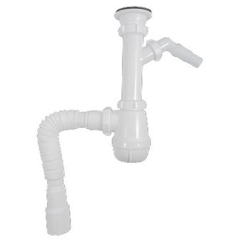  B1025 Сифон для кухни 1 1/2" х 40 с отводом для стиральной машины  с гибкой трубой 40х40/50 