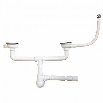  D0139 Сифон для мойки сдвоенный 3 1/2" х 40 с круглым переливом с г.т. 40х40/50 