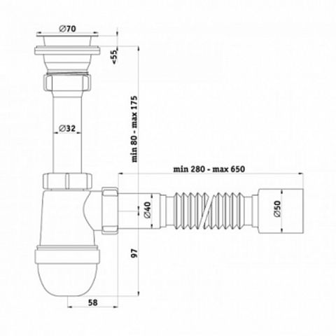 С0110/S0110 Сифон 1 1/2 гиб. т. 40х50