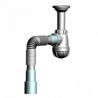  S0515 Сифон для кухни малый 1 1/2" х 40 с удлинённой горловиной с гибкой трубой 40х40/50 