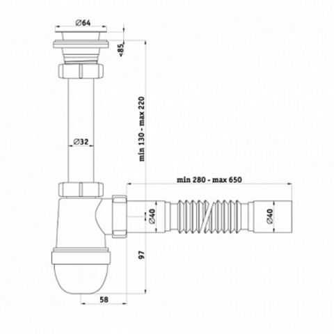 С1005/S1005 Сифон А 1 1/4"40 гиб.труба