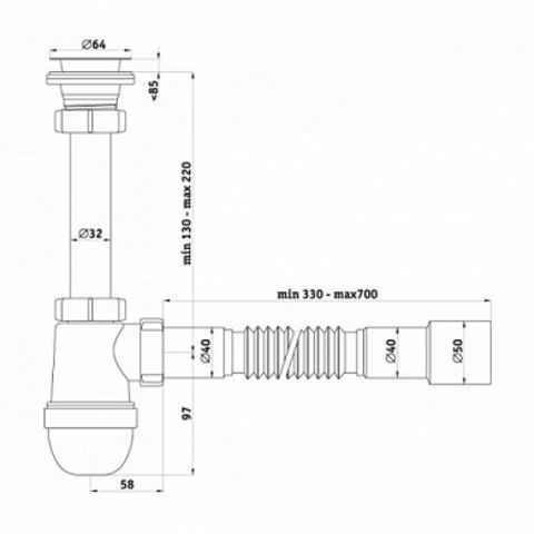 С1015/S1015 Сифон 1 1/4*40 г.тр.40*40х50