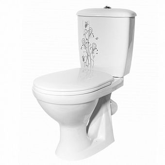  Унитаз-компакт ОК Суперкомпакт Стандарт декор «Цветы» (арматура и сиденье, косой выпуск) 