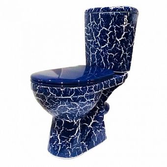  Унитаз-компакт Rosa Комфорт синий кракелюр (арматура и сиденье, косой выпуск) 