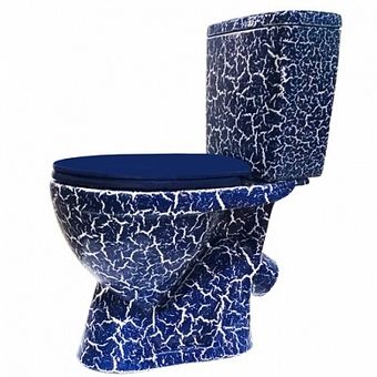  Унитаз-компакт Rosa Лира синий кракелюр (арматура и сиденье, косой выпуск) 