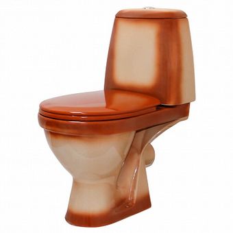  Унитаз-компакт Rosa Премьер коричневый декор (арматура и сиденье, горизонт. выпуск) 