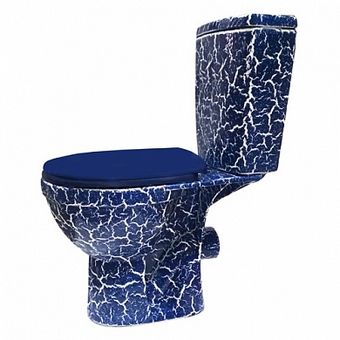  Унитаз-компакт Rosa Рио (Соло) синий кракелюр (арматура и сиденье, горизонт. выпуск) 