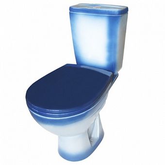  Унитаз-компакт Rosa Соло синий (арматура и сиденье, горизонт. выпуск) 