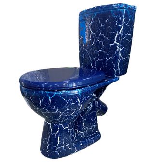  Унитаз-компакт Rosa Уют синий кракелюр (арматура и сиденье, косой выпуск) 